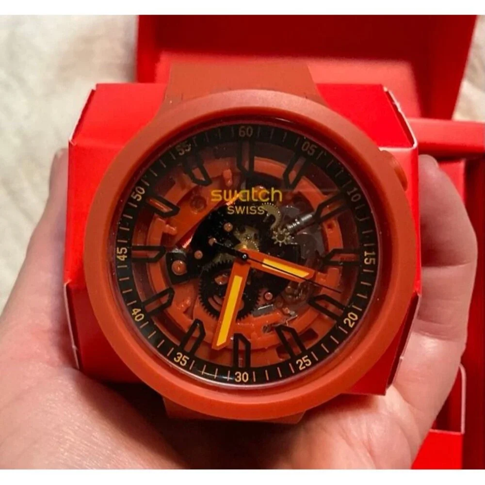 Large Red Swatch Watch Unisex/Men's "Open Hearts" - Picture 1 of 9
